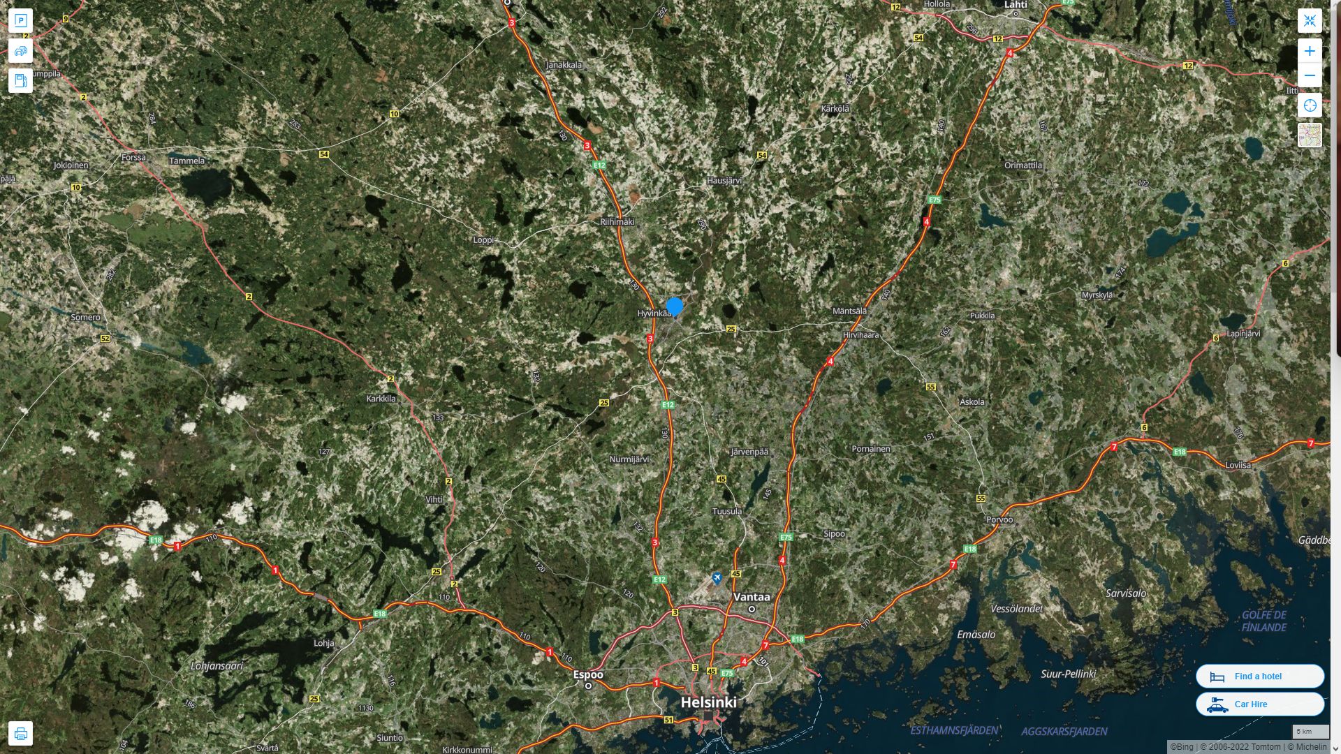 Hyvinkaa Finlande Autoroute et carte routiere avec vue satellite